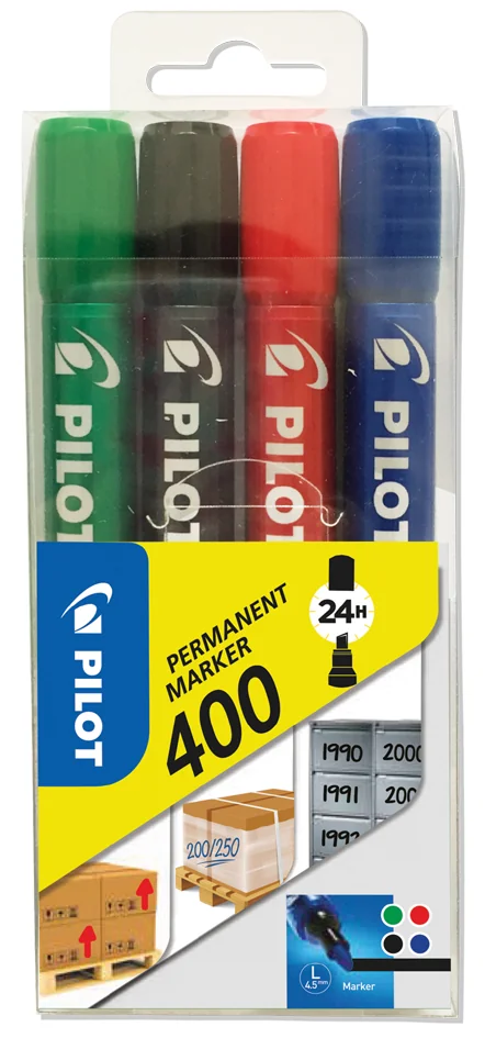 PILOT Marqueur permanent 400, pointe biseauté, étui de 4 - OEM 501466