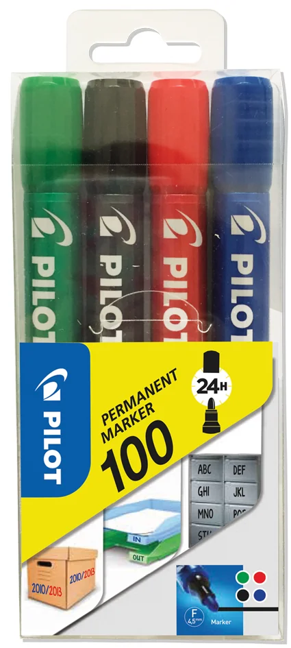 PILOT Marqueur permanent 100, pointe ogive, étui de 4 - OEM 501725