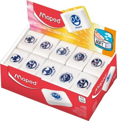 Maped Gomme en plastique Essentials Soft, blanc, présentoir - lot de 40 - OEM 112911