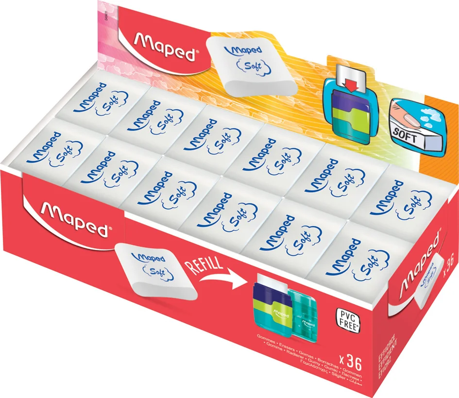 Maped Gomme en plastique Essentials Soft, présentoir de 36 - lot de 36 - OEM 049411
