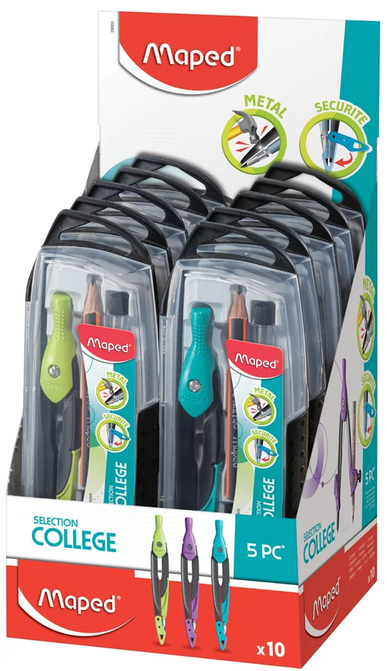 Maped Boîte de compas Metal Open, 5 pièces, présentoir de 10 - lot de 10 - OEM 536955