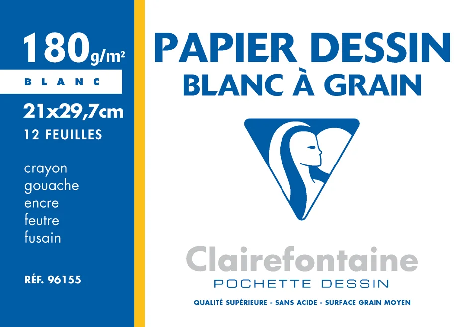 Clairefontaine Papier dessin 'Blanc à Grain', 210 x 297 mm - OEM 96155C