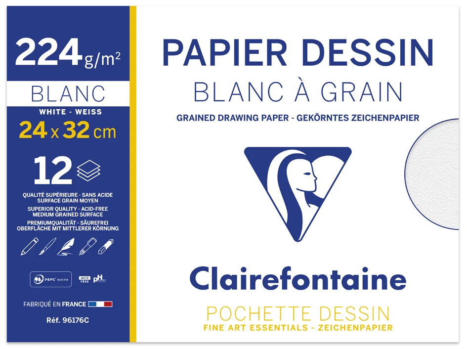 Clairefontaine Papier dessin 'Blanc à Grain', 240 x 320 mm - OEM 96176C
