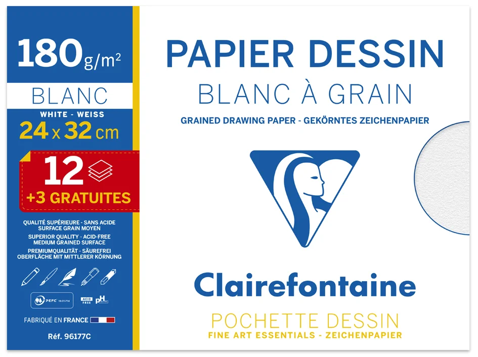 Clairefontaine Papier dessin 'Blanc à Grain', pack promo - OEM 96177C