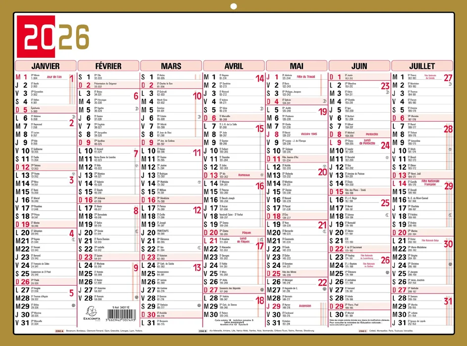 EXACOMPTA Calendrier tricolore neutre, 180 x 135 mm, 2027 - OEM 34411E
