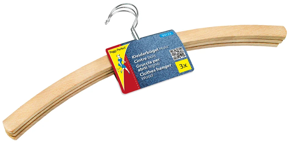 Peggy Perfect Cintre en bois sans barre, paquet de 3, nature - OEM 90123