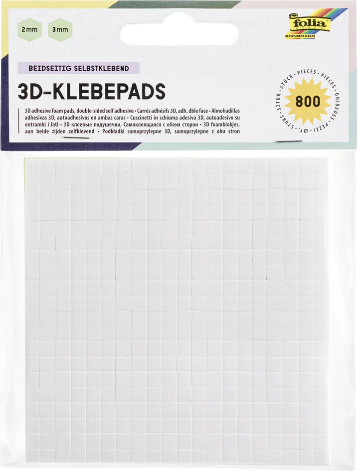 folia Carrés adhésifs 3D, 5 x 5 mm, blanc, assorti - OEM 23055
