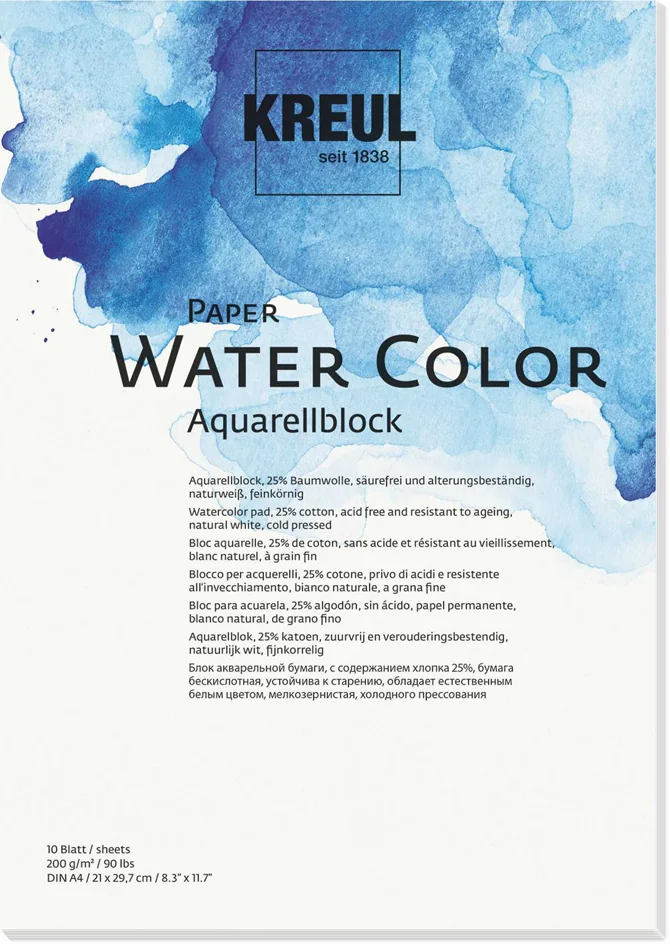 KREUL Bloc pour artistes Paper Water Color, A4, 10 feuilles - OEM 69011