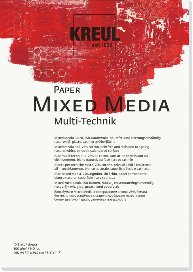 KREUL Bloc pour artistes Paper Mixed Media, A4, 10 feuilles - OEM 69021