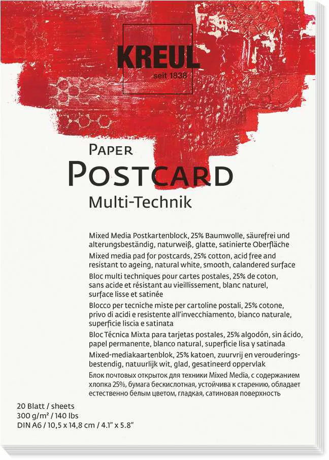 KREUL Bloc pour artistes Paper Postcard, A6, 20 feuilles - OEM 69031