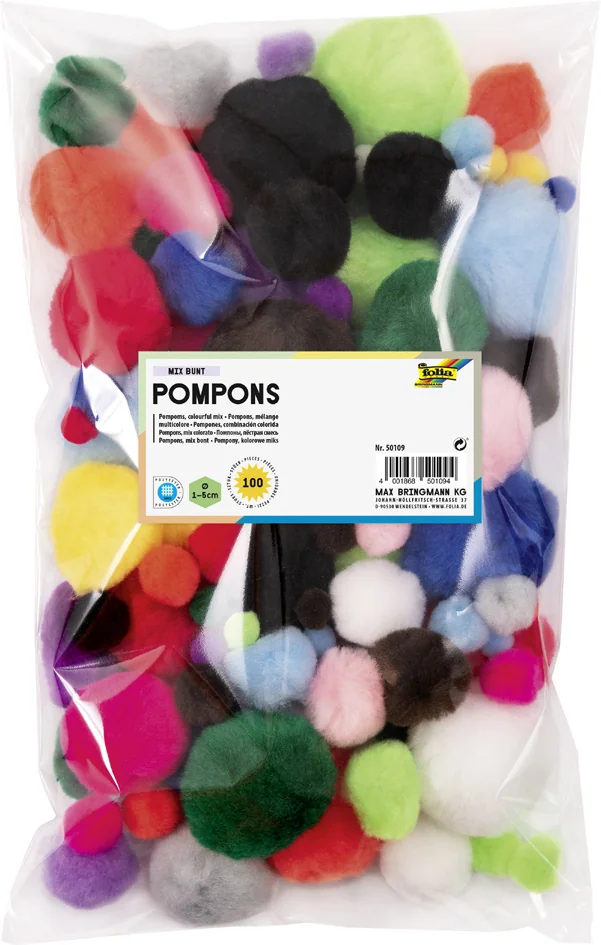folia Pompons, 30 pièces, tailles assorties, couleurs pastel - OEM 50397