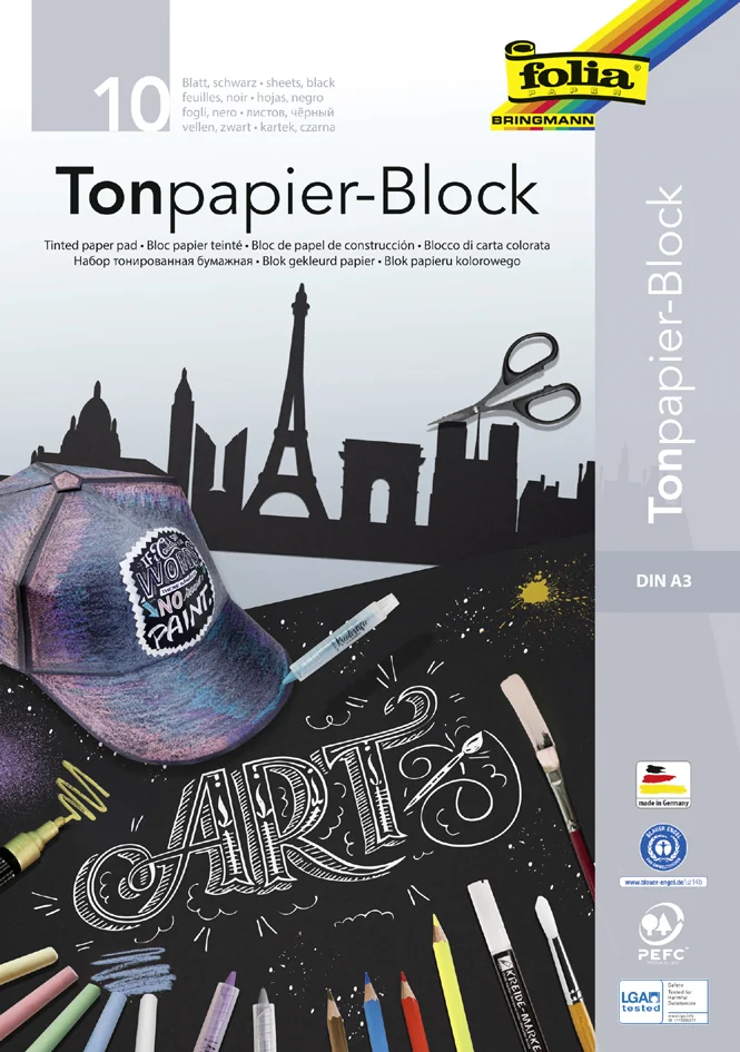 folia Bloc de papier de couleur, A3, 130 g/m2, noir - OEM 198