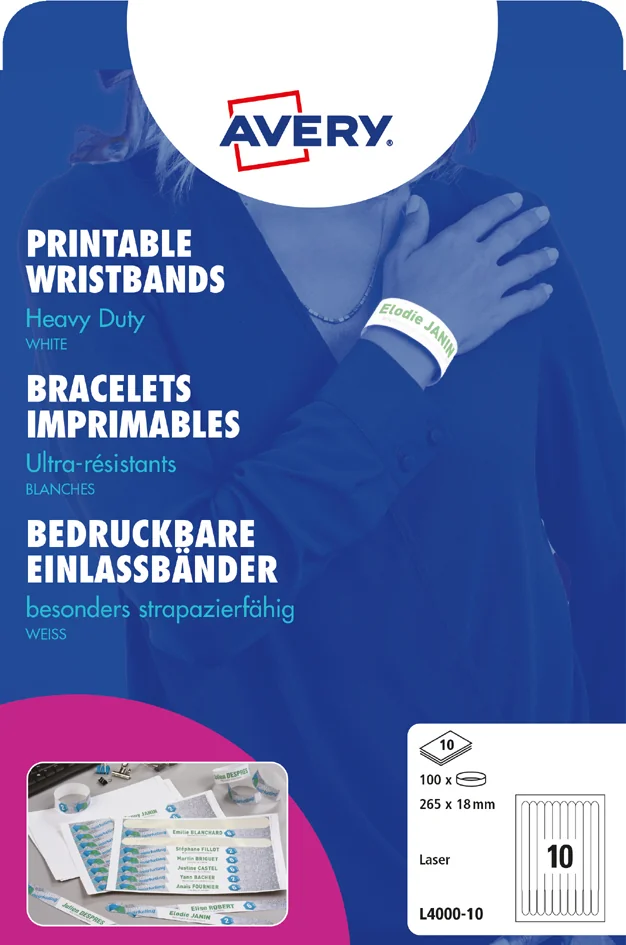 AVERY Zweckform Bracelet imprimable, 265 x 18 mm, blanc - OEM L4000-10