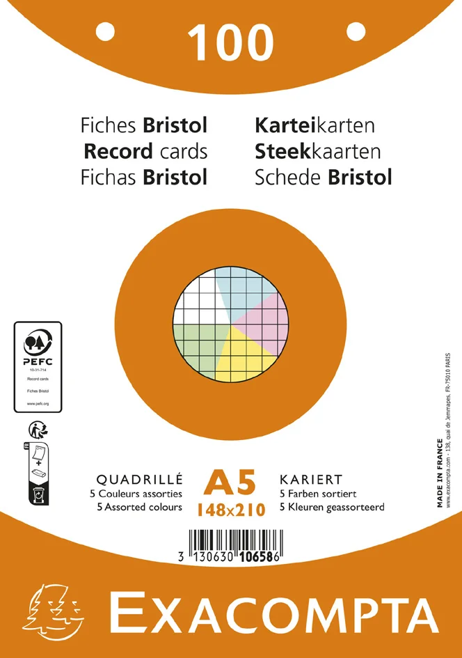 EXACOMPTA Fiches bristol, A5, uni, blanc - OEM 10508E
