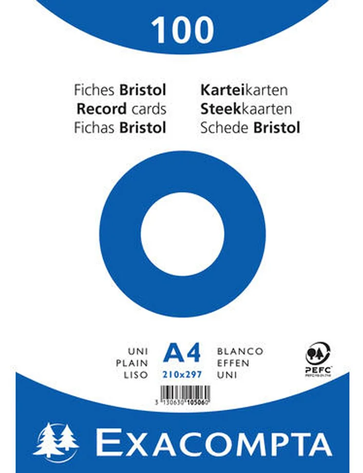 EXACOMPTA Fiches bristol, A4, quadrillé, blanc - OEM 10206E