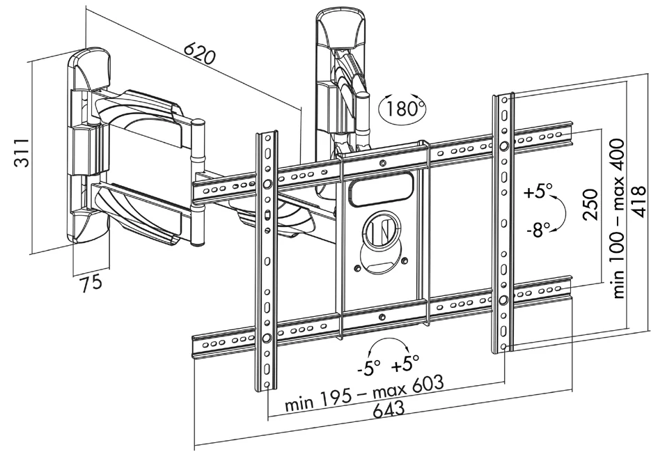 LogiLink Support mural de coin pour TV Full Motion - OEM BP0047