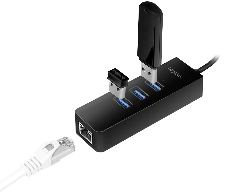LogiLink Adaptateur USB 3.0 vers Gigabit, Hub USB 3 ports - OEM UA0283