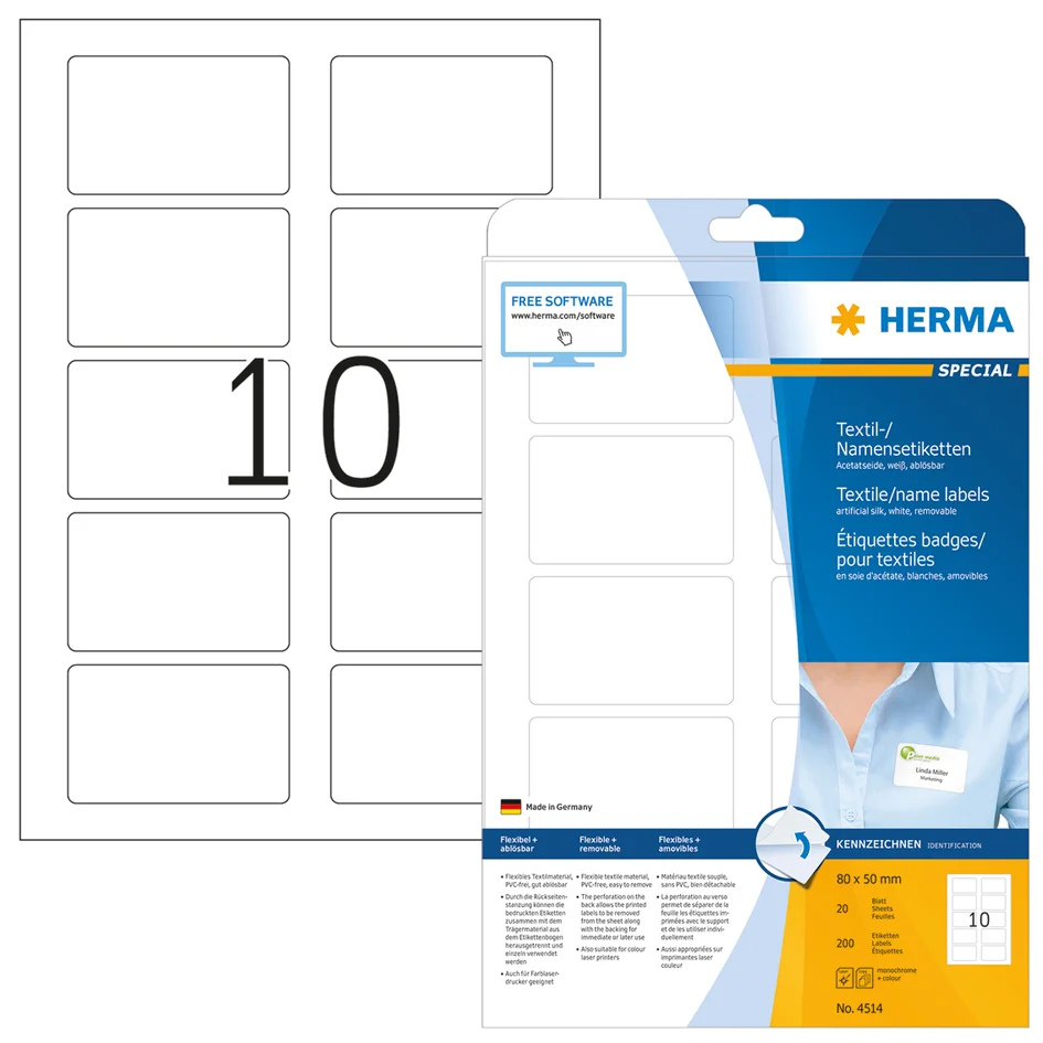 HERMA Etiquettes badges SPECIAL, 80 x 50 mm, blanc - OEM 4514