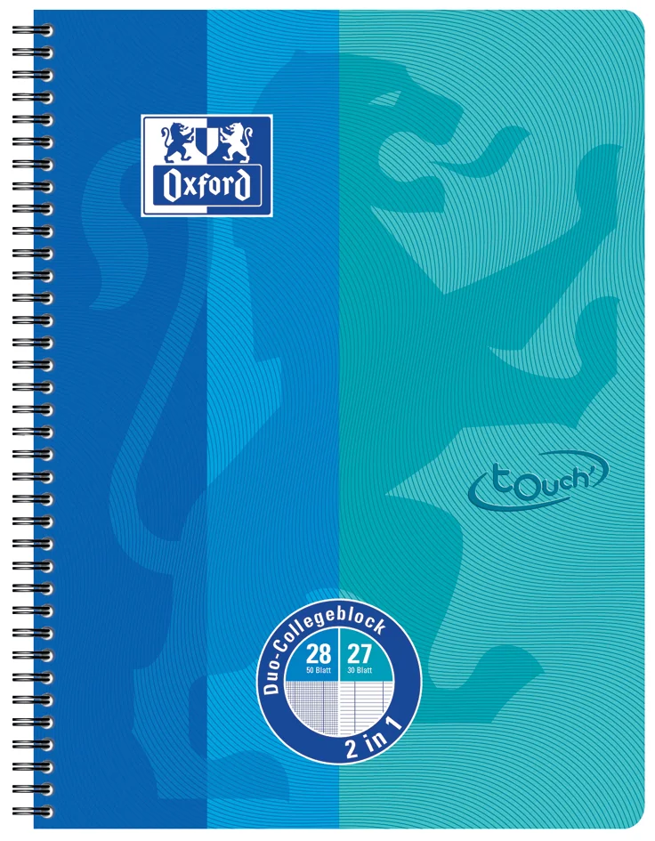 Oxford Cahier DUO Touch, A4+, 160 pages, bleu mer/aqua - OEM 400101422