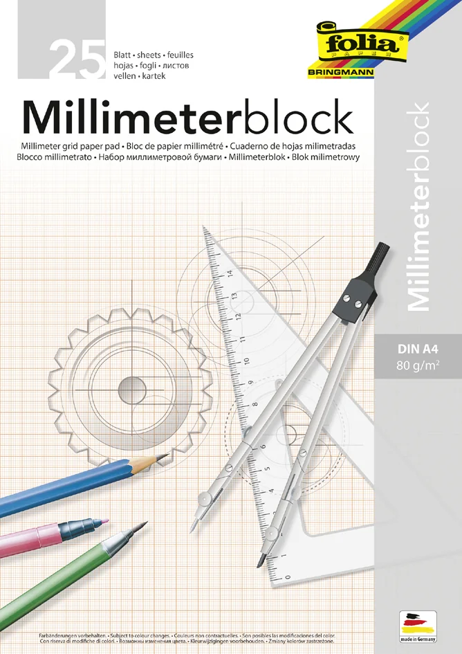 folia Bloc papier millimétré, A4, 80 g/m2, 25 feuilles - OEM 8200/25