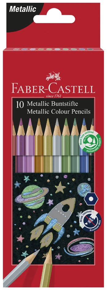 FABER-CASTELL Crayons de couleur hexagonaux métallique, étui - OEM 201583