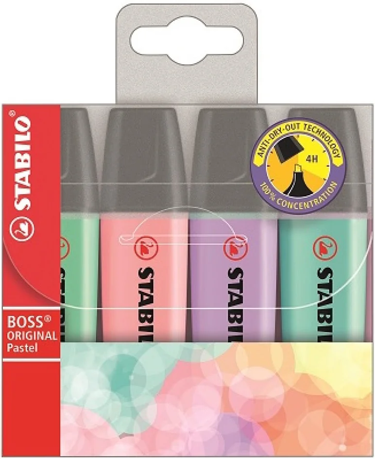 STABILO Surligneur BOSS ORIGINAL Pastel, étui en PET de 4 - OEM 70/4-4