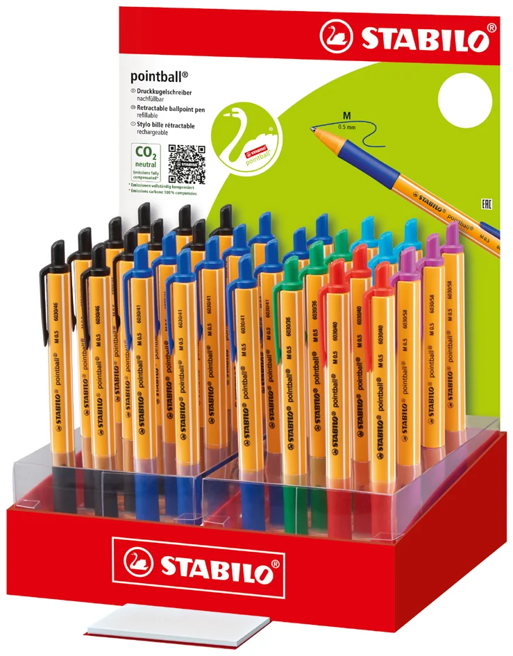 STABILO Stylo à bille rétractable, présentoir carton de 32 - OEM 6030/32-1