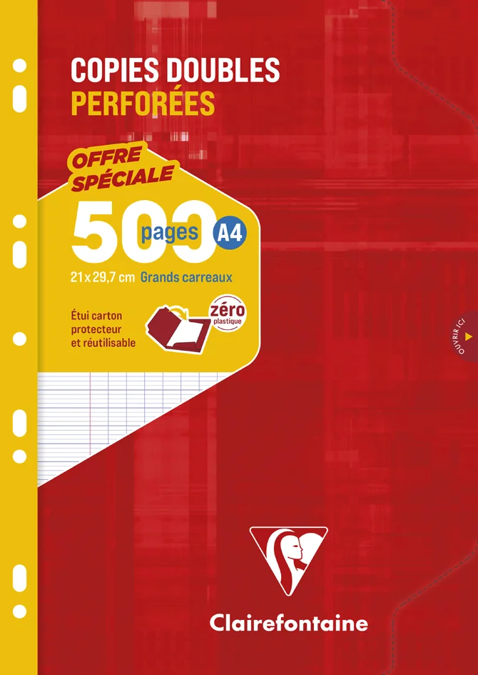 Clairefontaine Copies doubles perforées, A4, quadrillé 5x5 - OEM 14792C