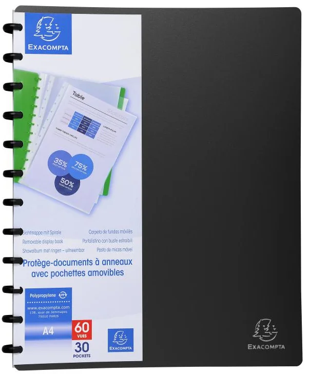 EXACOMPTA Protège-documents, A4, 30 pochettes, noir - OEM 86351E