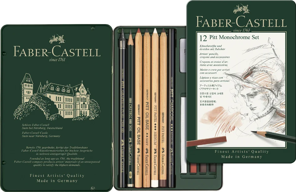 FABER-CASTELL PITT MONOCHROME Set petit, étui de 12 pièces - OEM 112975