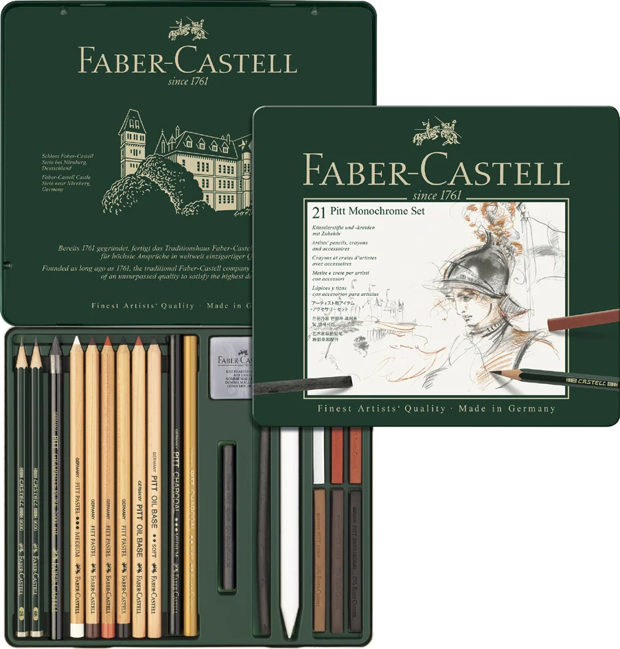 FABER-CASTELL PITT MONOCHROME Set medium, étui de 21 pièces - OEM 112976