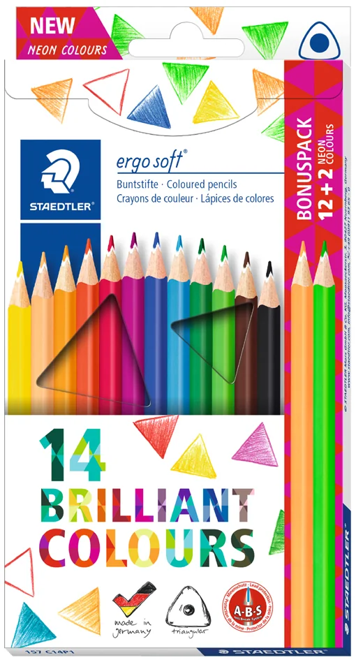 STAEDTLER Crayon de couleur triangulaire ergosoft, 12+2 étui - OEM 157 C14P1