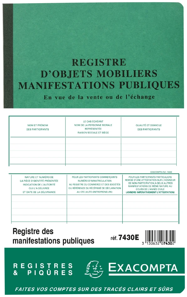 EXACOMPTA Piqûre 'Registre d'Objets Mobiliers', 320 x 195 mm - OEM 7430E