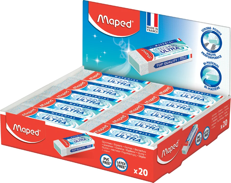 Maped Gomme en plastique Technic Ultra, blanc, présentoir de - lot de 20 - OEM 116411
