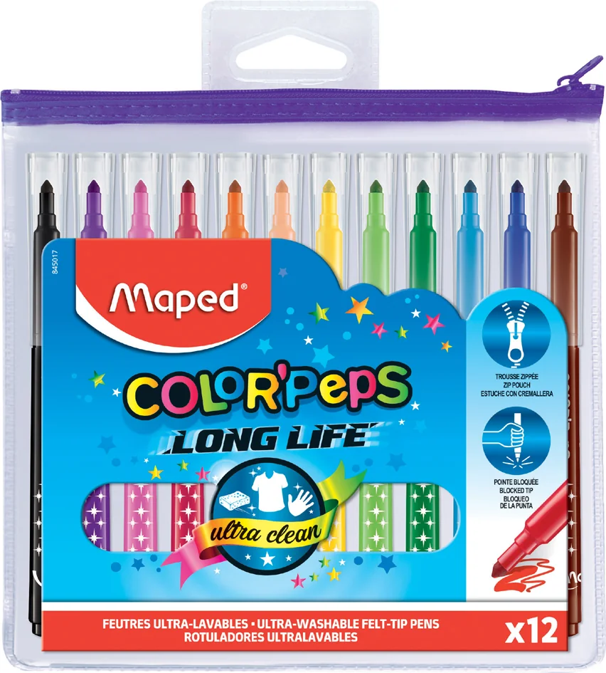 Maped Feutre COLOR'PEPS Long Life, en étui de 12 à zip - OEM 845017