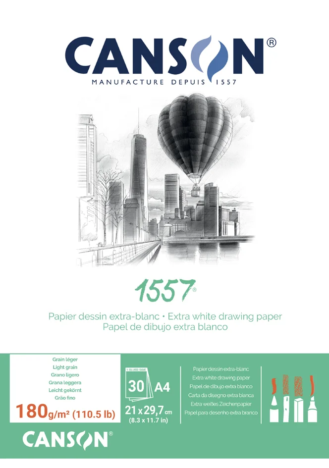CANSON Bloc papier dessin '1557', A3, 180 g/m2, 30 feuilles - OEM C204127415
