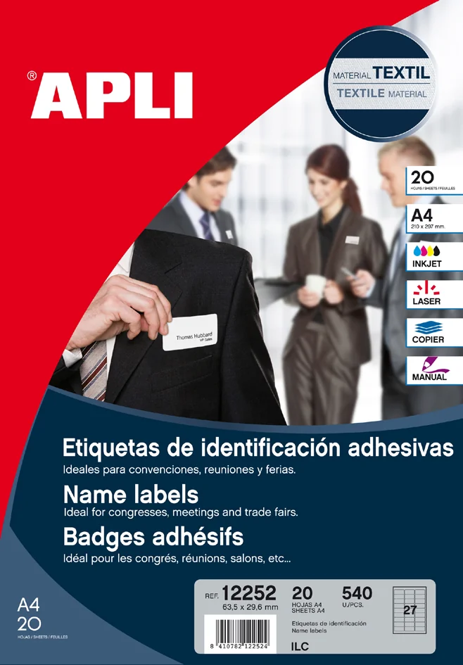 APLI Badges adhésifs, en papier structuré, blanc - OEM 12252