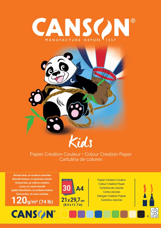 CANSON Bloc papier création couleur Kids, A4, 30 feuilles - OEM C400015600
