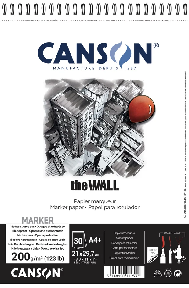 CANSON Bloc papier dessin spiralé 'The WALL', A4, 200 g/m2 - OEM C400078797