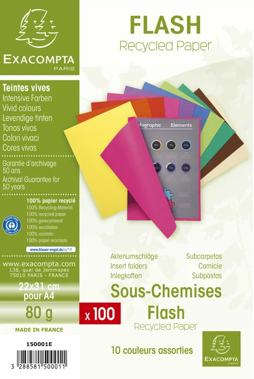 EXACOMPTA Sous-chemise FLASH 80, A4, carton, assorti - OEM 150001E