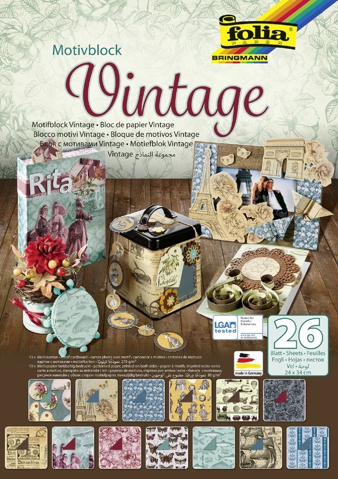 folia Bloc en papier à motifs 'Vintage', 240 x 350 mm - OEM 47549