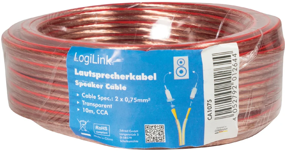 LogiLink Câble pour haut-parleurs, 2 x 2,5 mm2, 10 m - OEM CA1083