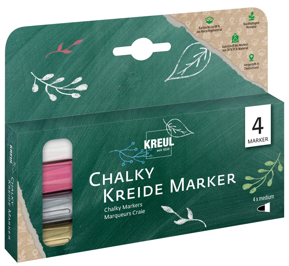 KREUL Marqueurs craie Chalky, Medium, set de 4 - OEM 22708