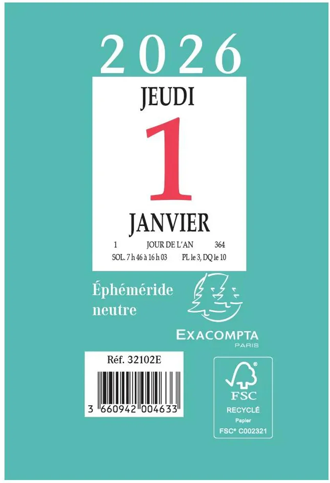 EXACOMPTA Bloc éphémeride comique, 2026, 65 x 97 mm - OEM 32103E