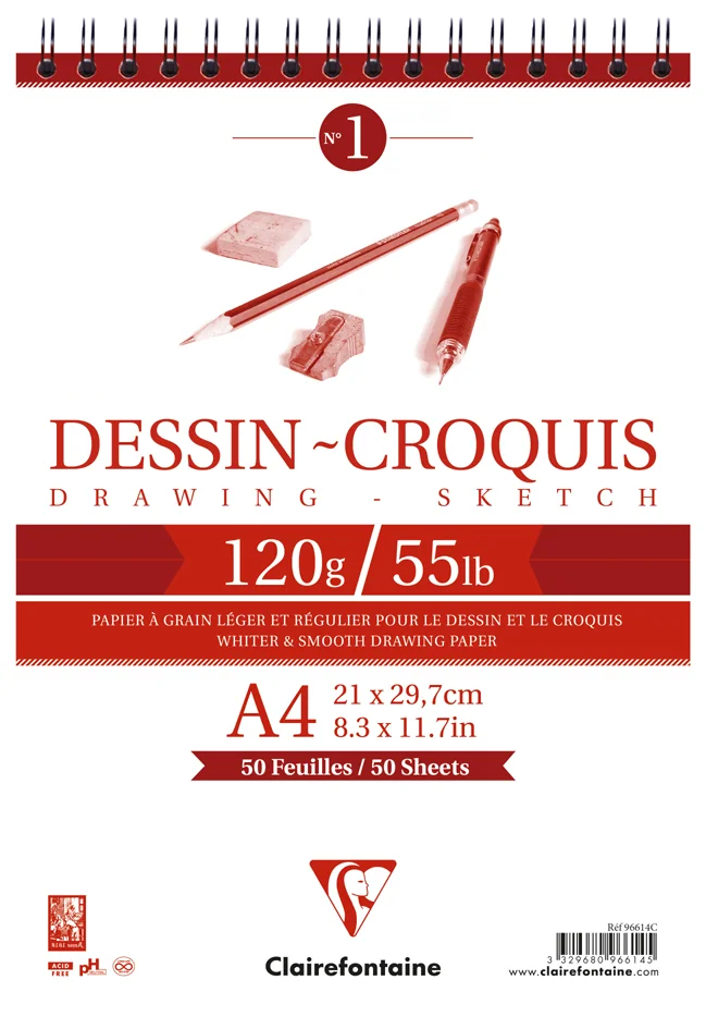 Clairefontaine Bloc papier dessin Croquis, A4, 160 g/m2 - OEM 96674C
