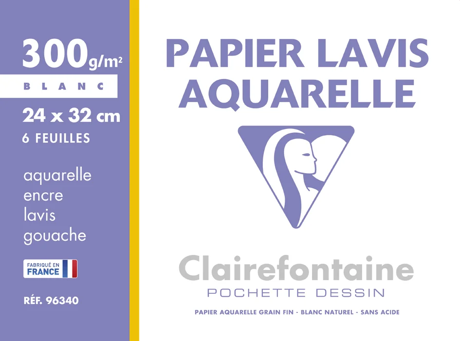 Clairefontaine Papier dessin 'Lavis Aquarelle', 240 x 320 mm - lot de 5 - OEM 96340C