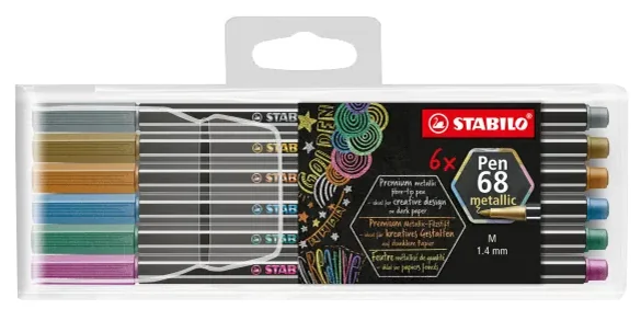 STABILO Feutre Pen 68 metallic, étui en plastique de 6 - OEM 6806/8-11-01