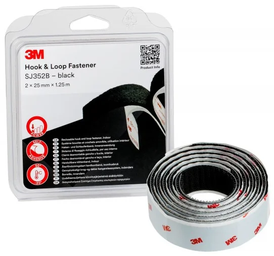 3M Ruban boucle et crochet SJ352B, 25 mm x 1,25 m, noir - OEM SJ352B/IPS