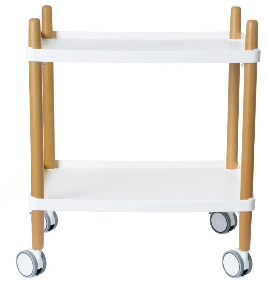 PAPERFLOW Chariot de bureau, 2 étagères, blanc / hêtre - OEM DDC.23.13