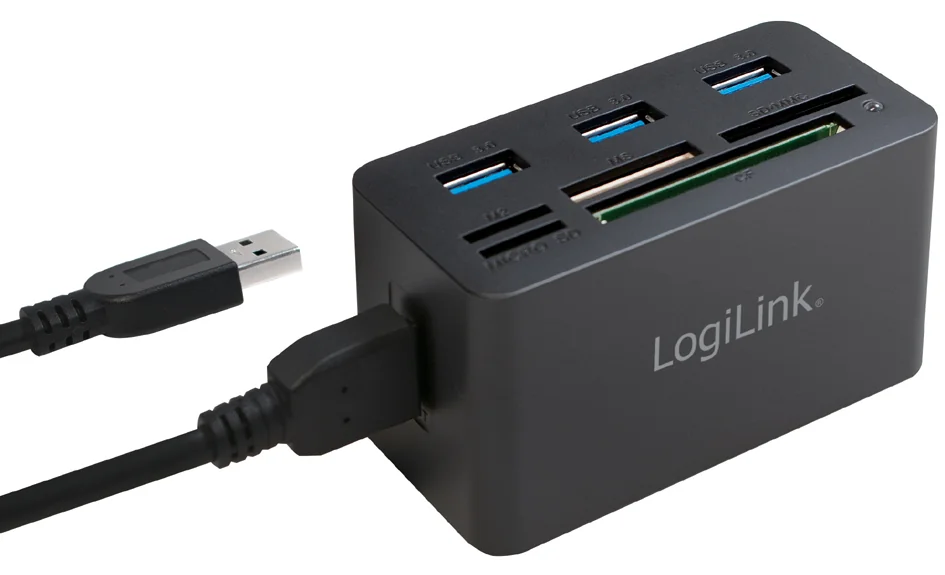 LogiLink Hub USB 3.0 avec lecteur de carte All-in-One, noir - OEM CR0042